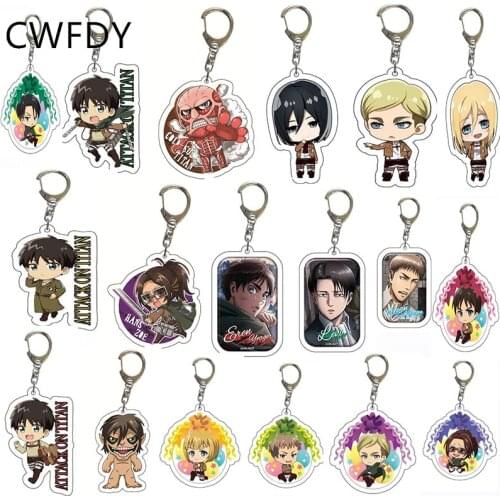 50pcs/lot Attack on Titan Keychain Cartoon Double Sided Acrylic Key Chain Kawaii Eren Q Version Figure Key Ring Holder Jewelry