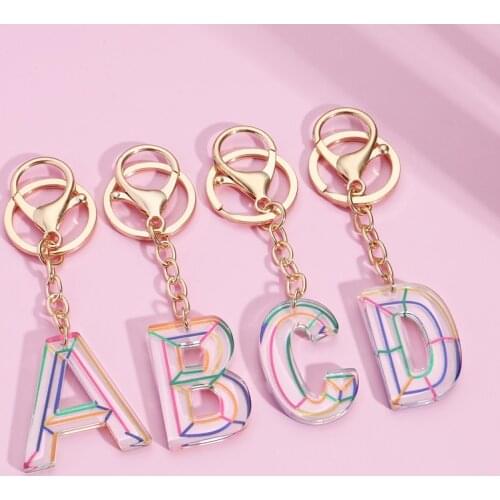 Rainbow Words Keychain A-D Capital Letters Keychain Acrylic Initial Name Key Ring For Friendship Gifts Jewlery