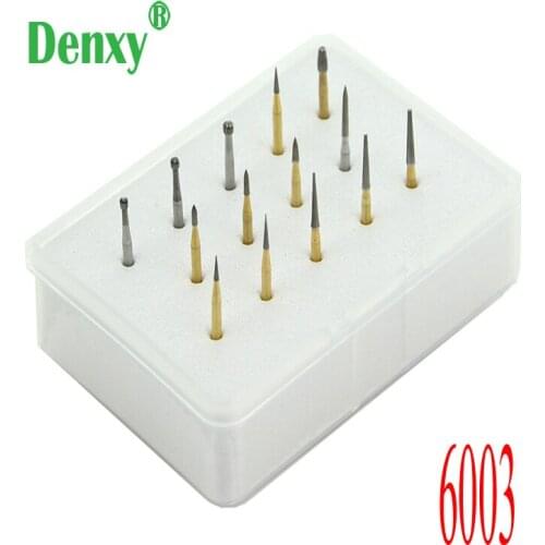 Denxy 14pcs/box #6003 Dental Diamond Burs New Dental Diamond Burs Set Abutment Polishing Kit TC trimming&finishing bur ,FG