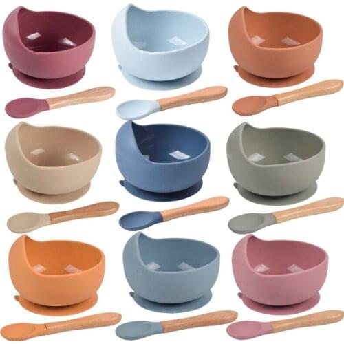 Baby Silicone Bowl FeedingTableware Spoon Waterproof Suction Bowl Childrens Tableware Silicone Plate Set Dishes Kitchenware