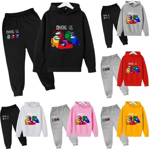 Among Us Childrens Sweatshirt Set Fall/Winter Fleece Sweater Cartoon Anime Kids Boys Girls Hoodie Two-Piece Pants Long Sleeve