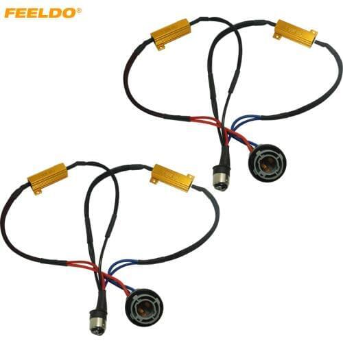 FEELDO 2Pcs Car A50W 6Ohm BAY15D 1157 2057 2357 LED Light Warning Cancellor Decoder Load Resistor Socket Error Wiring #CA5345