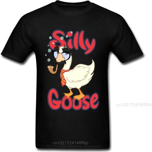 Silly Goose T-shirt Mens Funny T Shirt Letter Cartoon Tops Tee Shirts Autumn Black Clothes April Fools Day Party Tshirt Cotton