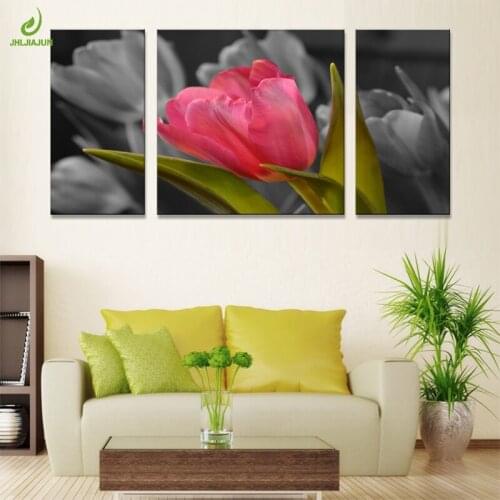 JHLJIAJUN Nordic Triptych Tulips Flower Canvas Painting Modular Abstract Wall Art Posters And Prints For Living Room Home Decor