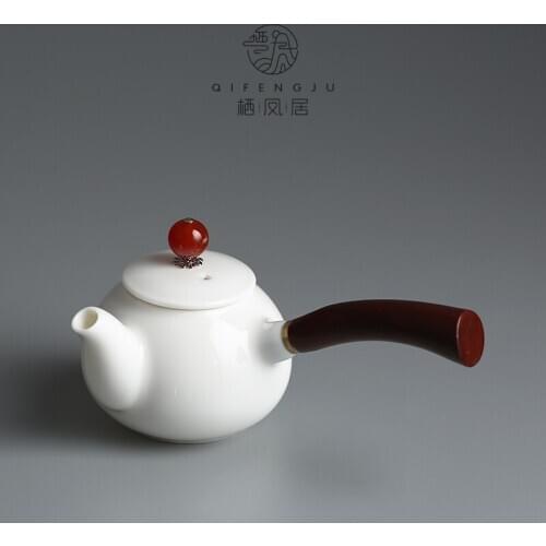 China Jingdezhen ceramics handmade wood handle side pot teapot Japanese Kungfu puer oolong white porcelain set teaware