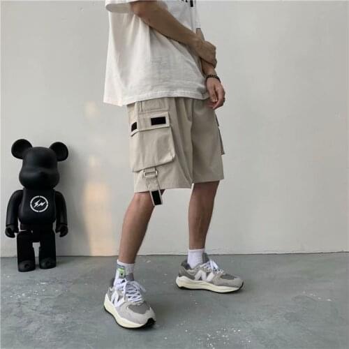 Summer overalls shorts mens outer wear thin section Japanese retro loose straight tide brand trend casual five-point pants