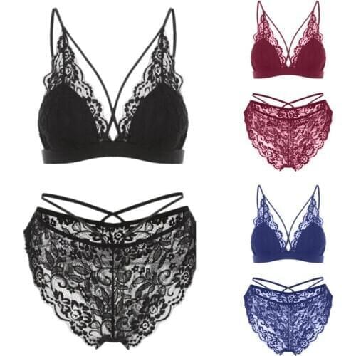 Womens no rims with cotton pads and cross shoulder straps large size lace bra set lace see-through bra set белье женское 50