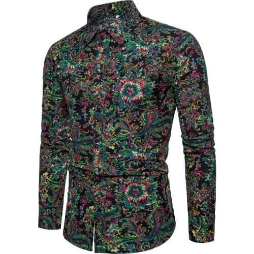 Mens Floral Dress Shirt Slim Fit Casual Paisley Printed Camisa Social Shirt Camisa Masculina Long Sleeve Button Down Shirts 5XL