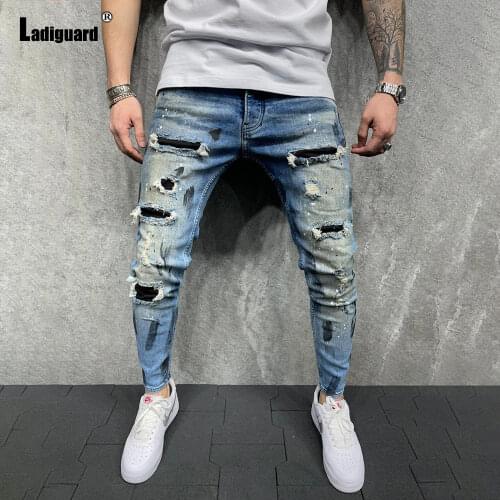 Plus Size Mens Demin Pants Jeans 2021 Summer Hole Ripped Pants Male Zipper Pockets Trouser New Patchwork Hip Hop Leisure Pant