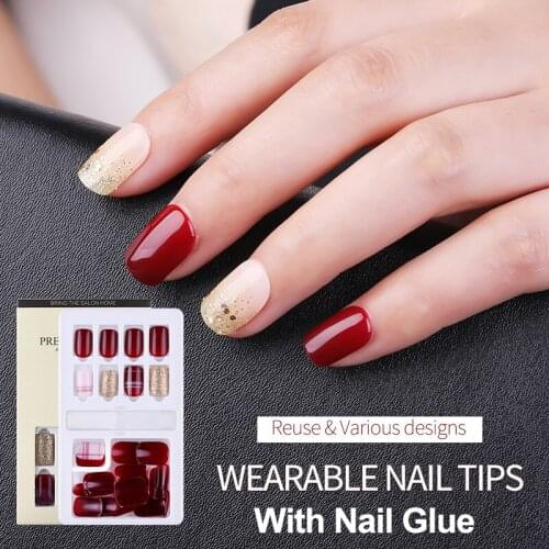 30PCS Women Detachable False Nail Artificial Tips Set Full Cover For Decoration Press On Nails Art Fake Extension Tips With Glue