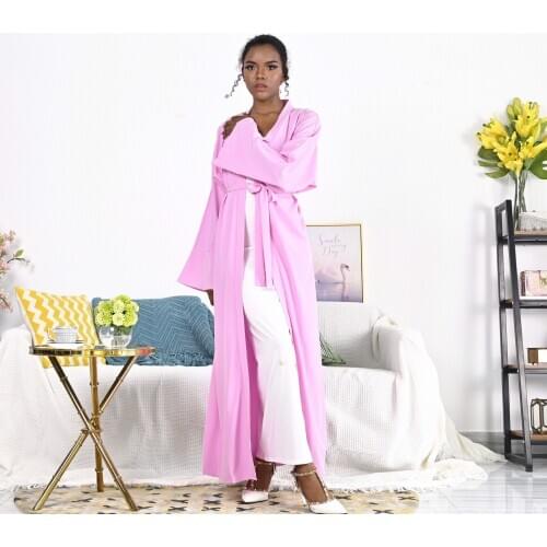 Latest opend cardigan kimono Muslim Robe abaya syari female full length silky Muslim dress abaya Worship Service abayas F1964