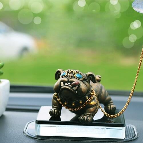 Resin Bulldog Statue Decoration Cute Car Dog Fashion Simulation Doll Figurine Interior Home Living Room Accessories Ornaments