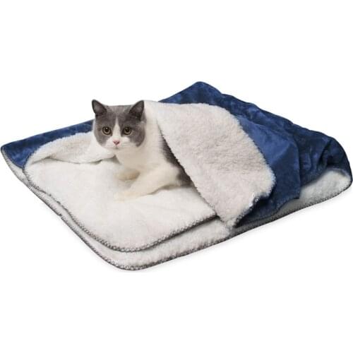Lamb Wool Pet Bed Blanket Soft Quilt Waterproof Cushion Spring Autumn Grey Blue Flannel Small Medium Cat Dog Kennel 75x100cm