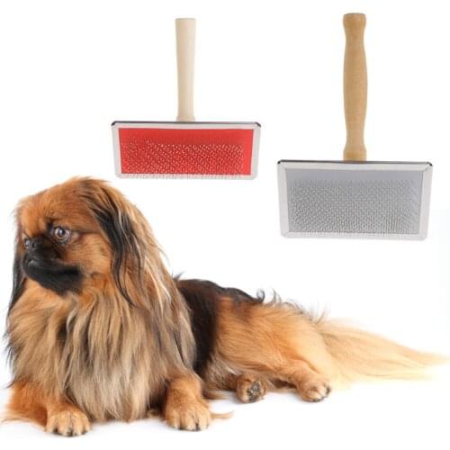 Pet Grooming Comb Shedding Hair Remove Brush Wood Handle Slicker Dog Supply