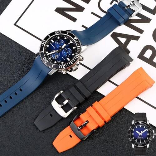 22mm Curved End Silicone Watch Strap Waterproof Diving Rubber Wrist Bracelet Accessories for Each Brand Watches Band for Tissot