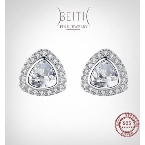 Beiti Sparkling Clear Zircon Luxury Triangle Stud Earrings For Women Classic Luxury 925 Sterling Silver Fashion Jewelry