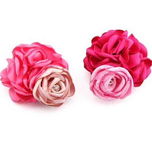 Handmade Silk Camellia Rose with Rhinestone Brooch Hair Clip 2-way Women Dress Shirt Collar Suit Corsage Accessory Holiday Girl