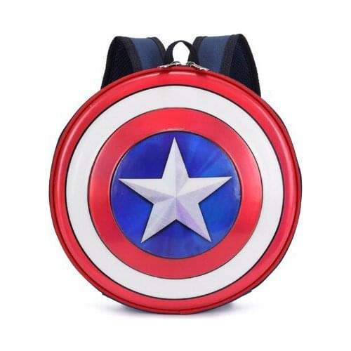 Disney Captain America Shield Schoolbag Childrens Personality Round Schoolbag Kindergarten Schoolbag Outdoor Travel Storage Bag