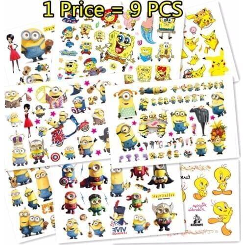 SHNAPIGN 9 pcs/lot cartoon characters Temporary Body Arts, Flash Tattoo Stickers 17*10cm, Waterproof Children Loves Toy Stickers