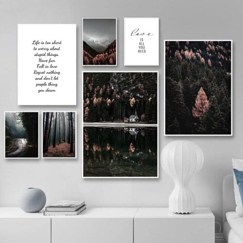 Scandinavian Nature Landscape Wall Art Poster Mountain Lake Forest Road Print Nordic Painting Decorative Picture Home Decoration