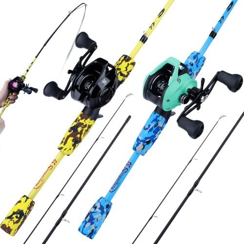 Sougayilang Fishing Rod and Reel 1.7m EVA Handle Baitcasting Rod and 12+1BB 7.2:1 Gear Ratio Aluminum Spool Fishing Reel Set