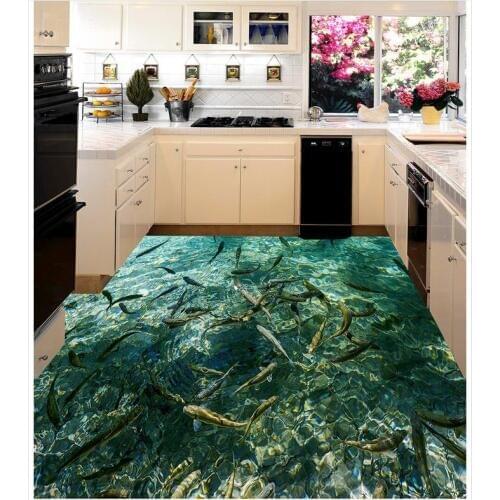 Modern Floor painting Fish in 3D stereoscopic floor tiles Mural-3d PVC Wallpaper Self-adhesive Floor Wallpaper-3d