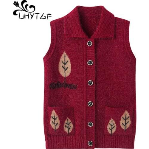 UHYTGF Women vest knitted cardigan Female spring autumn sweater vests waistcoat pocket sleeveless soft casual warm vest coat 717