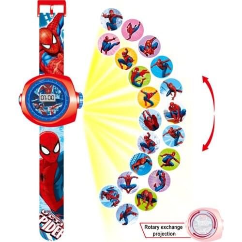 The Avengers Spiderman iron Man Frozen Cartoons 20 projection pattern digital watch boy girl LED electronic watch Child gift