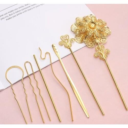 5pcs/Lot Vintage Metal Iron Hairpins Chinese Kanzashi Geisha Costume Hairclip Blank Base Setting For Hair Stick Barrettes Making