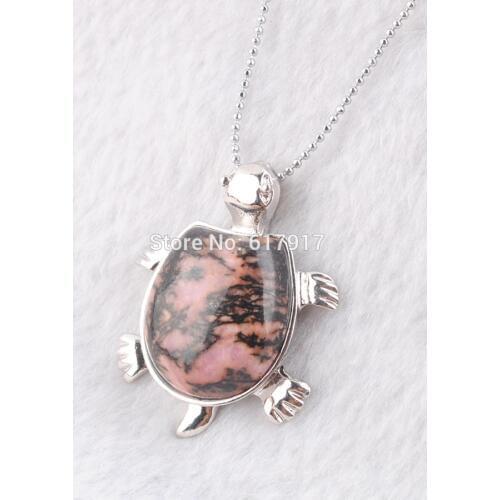 Dangle Pendant & Necklace Natural Rhodonite Stone Tortoise Shape Pendants Bead women Fashion Jewelry Chakra Chain 18" TN3734