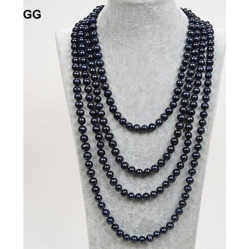 GuaiGuai Jewelry Natural Pearl 100'' 10mm AA+ Black Pearl Long Necklace For Women