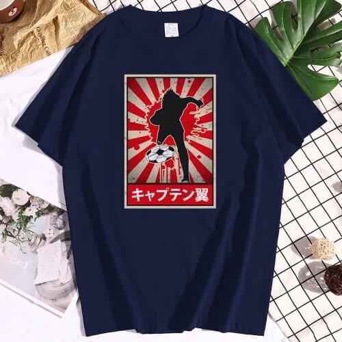 Cotton Captain Tsubasa Funny Mans Tshirts Loose Print Clothing Traveling T-shirts 2021 Vintage Oversized Tshirt Mens