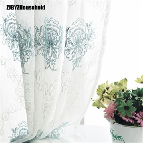 New Style Hollow Embroidery Curtain, Blue European Style Embroidery,Tulle for Living Dining Room Bedroom