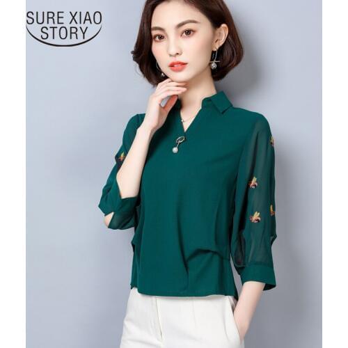 Women fashion shirts chiffon korean fashion clothing blouse womens tops and blouses Embroidered ladies top plus size 2639 50