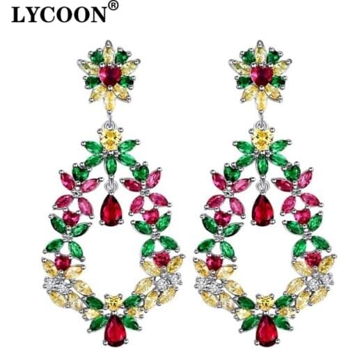 LYCOON Luxury Design CZ Stone Dangle Earrings Prong Setting High Qualtiy Colorful Cubic Zirconia Earring Jewelry for Women