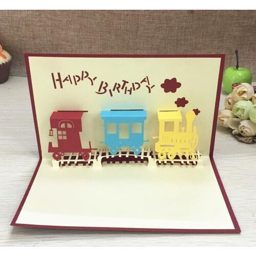 1pcs Car Happy Birthday Pop Up 3D Greeting Cards With Envelope Post Card Invitation Handcrafted Origami Anniversary
