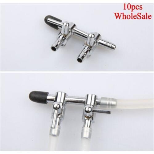 10pcs 2 Way Stainless Steel Aquarium Tank Air Pump Air Flow Splitter Air Flow Tube Pipe Line Control Valve Switch Valve