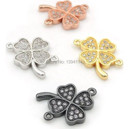16*14*2mm Micro Pave Clear CZ Clover Connectors Fit For Men And Women Making Bracelets Jewelry