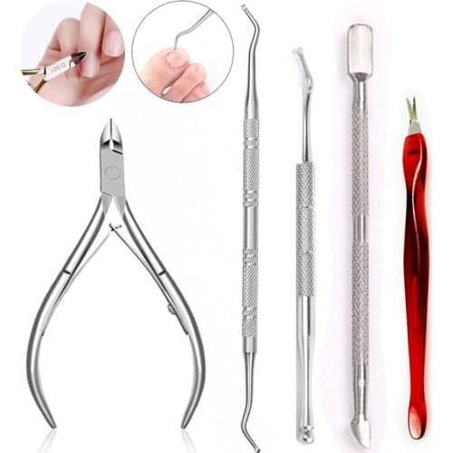 2/4Pcs Nail Tools Set Dead Skin Pushers Remover Silver Cuticle Nippers Scissors Stainless Steel Nail Art Manicure Accessories