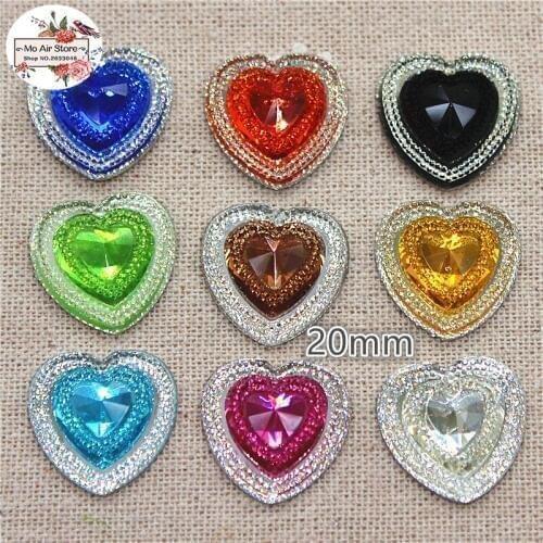 20pcs/lot heart shape mix colors resin rhinestone flatback cabochon for DIY hair bow center