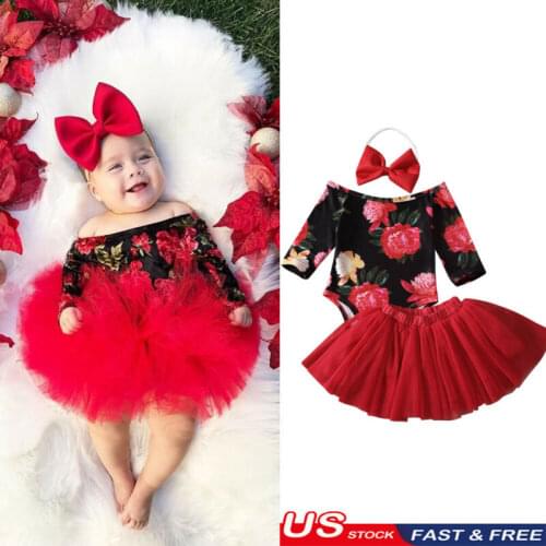 Toddler Girl Clothes 3 Pcs Newborn Baby Girls Floral Long Sleeve Bodysuit Jumpsuit+Tutu Skirt+Headband 3pcs Outfits Sets