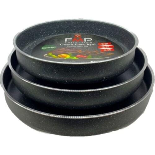 3 PCS round Granit non stick 28-32-36cm pizza baking pans black color set