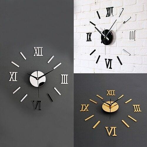 3D Acrylic Mirror Surface Roman Numerals Wall Clock Stickers Home DIY Decor 10WG