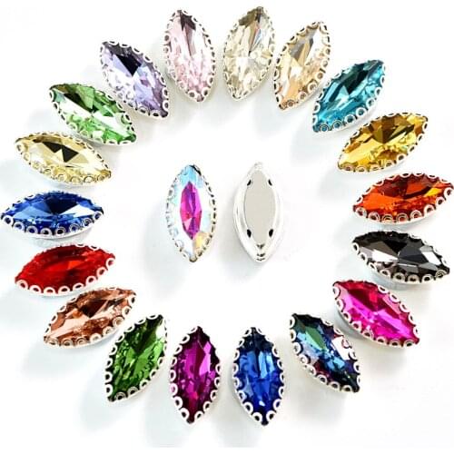 7x15mm Horse Eye Colorful Crystal Sew On Rhinestone Crystal Glass Leaf Sew On Lace Claw Rhinestone For Wedding Dress B3724
