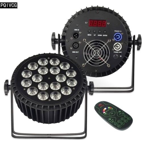 Aluminum 18X18W Remote Led Par Light RGBWA UV 6-in-1 18w Led Flat Par Stage DMX512 DJ lights Aviation plug