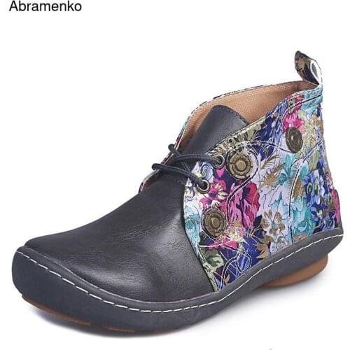 Autumn Women Boots Printing Med High Heels Round Toe Shoes For Woman Red Green Black Fashion PU Leather Shoes Plus Size 35-43