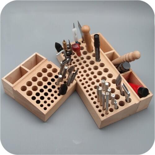 98/46 holes With groove Wooden Leathercraft Rack Stand DIY Tamping Punching Tools Holder Organizer Leather Tool Storage Box