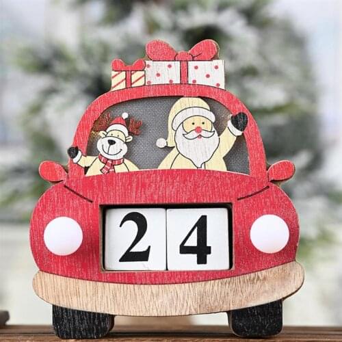 Wooden Car Diy Advent Calendar With LED Light Christmas Luminous Decoration Countdown Calendar Ornaments Gift For Kids
