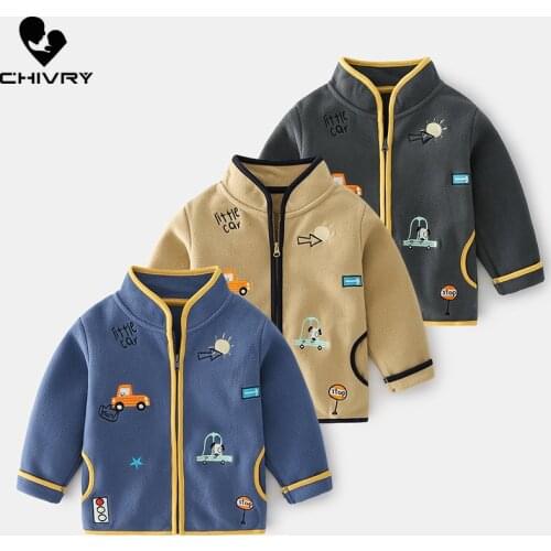 Baby Boys Girls Soft Fleece Stand Collar Zipper Coat Outwear Sweatshirt New 2021 Autumn Kids Cartoon Car Warm Jackets Clothing