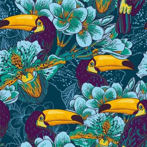 Polyester stretch satin dress fabric Parrot cormorant pattern dress custom printed cloth thin patchwork U3